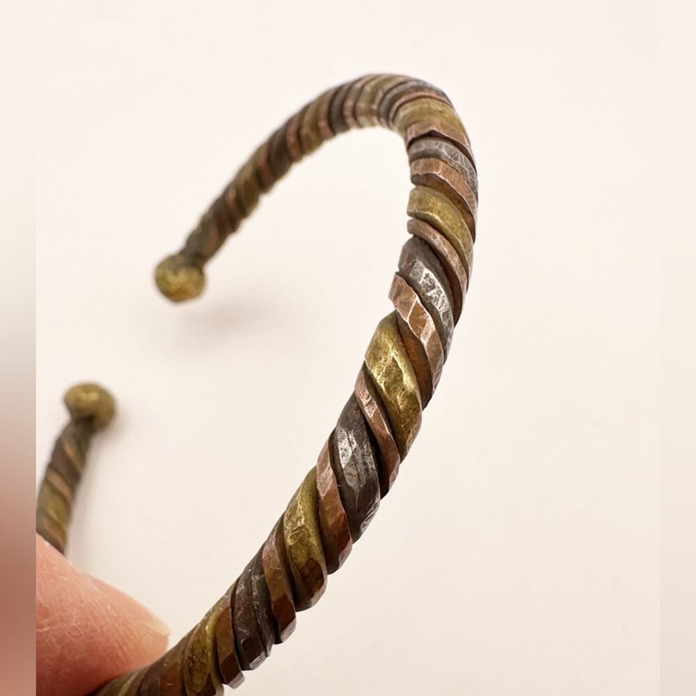 Vintage Tri-tone Gold Twist Silver Brass Copper Unisex Bracelet Cuff Jewelry
